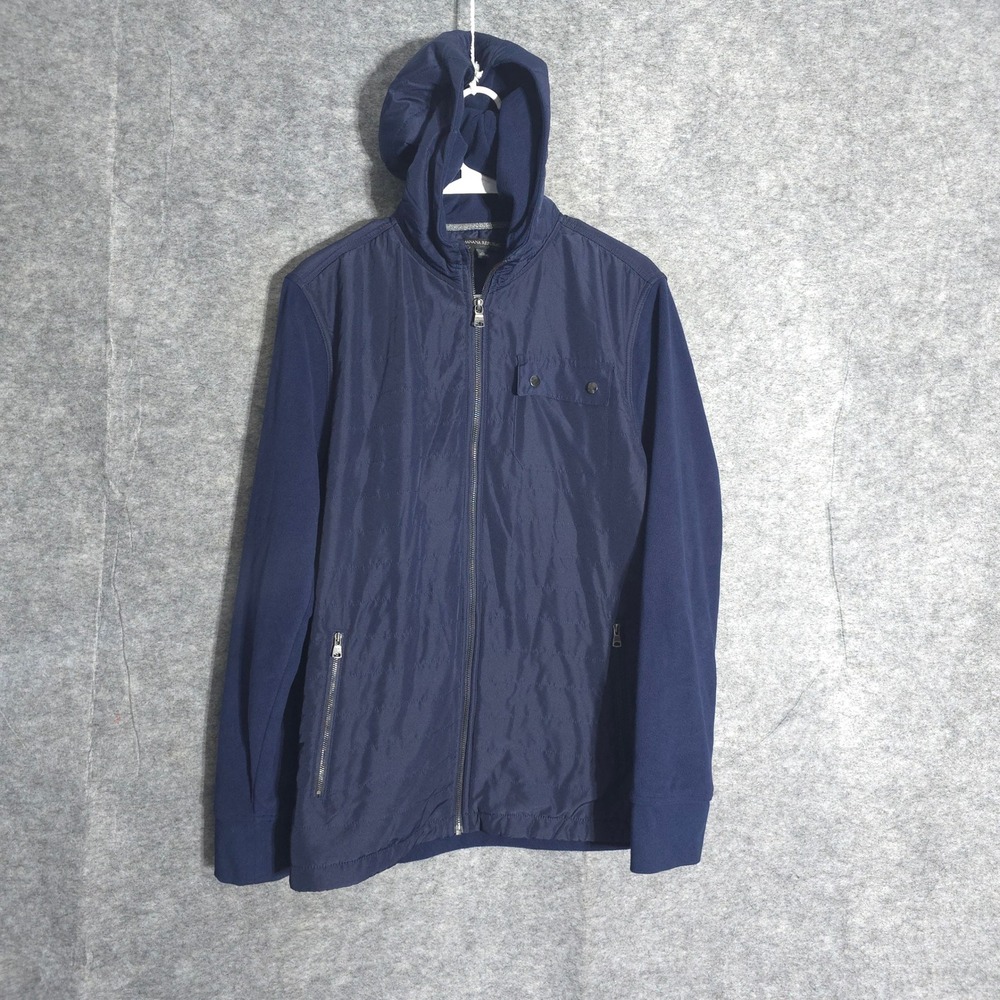 Banana Republic Hybrid Jacket Mens Medium Navy Blue Quilted Fleece Zip Hoodie M